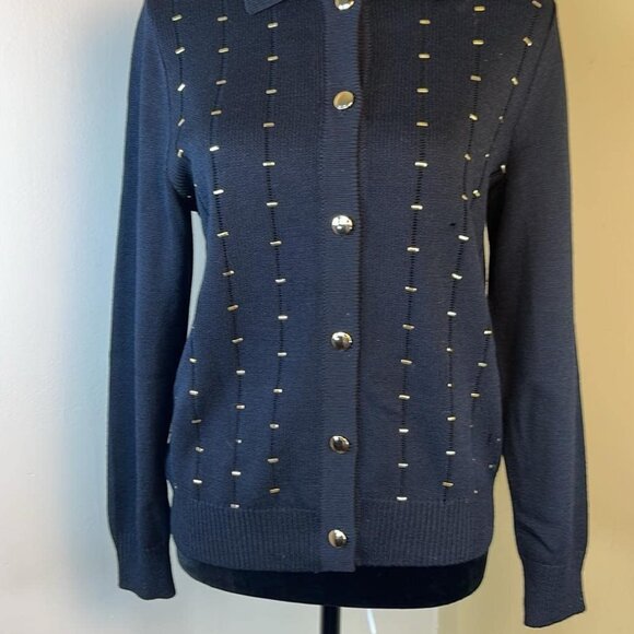 St John Sport Discreet Flaws Cardigan Gold Tone Beading SZ "P" See Photos - Picture 1 of 12